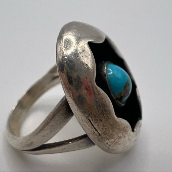 Turquoise Shadowbox Sterling Silver 925 Ring, Size 7.5 - Picture 3 of 5